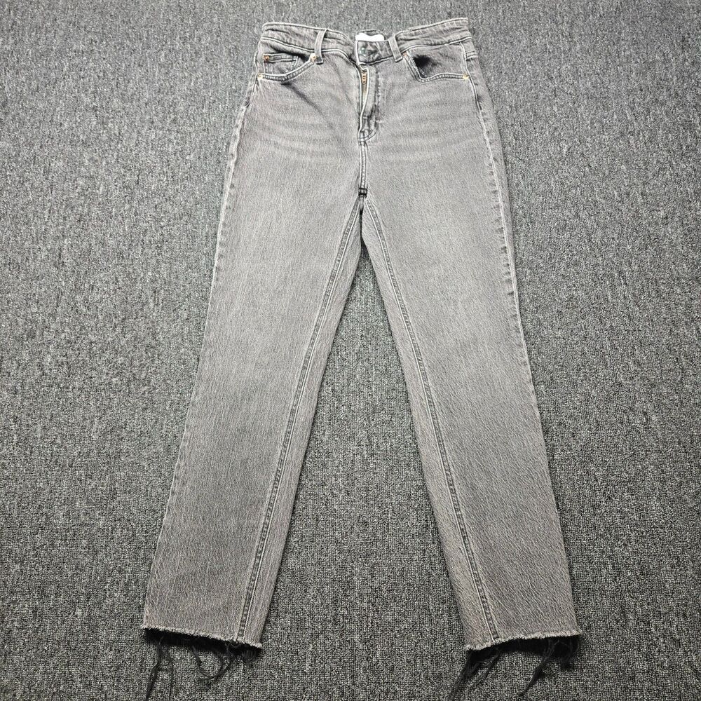 H&M Jeans Women’s 8 Black Stone High Waist Straight Leg Frayed Hem Ankle Pants